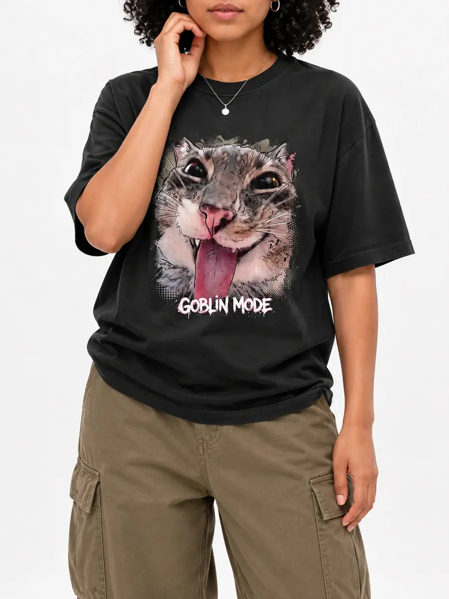 Goblin mode loose fit cotton streetwear t shirt details 2.webp