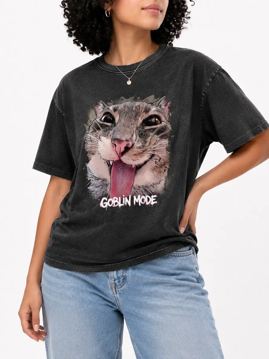 Goblin mode loose fit cotton streetwear t shirt details 3.webp