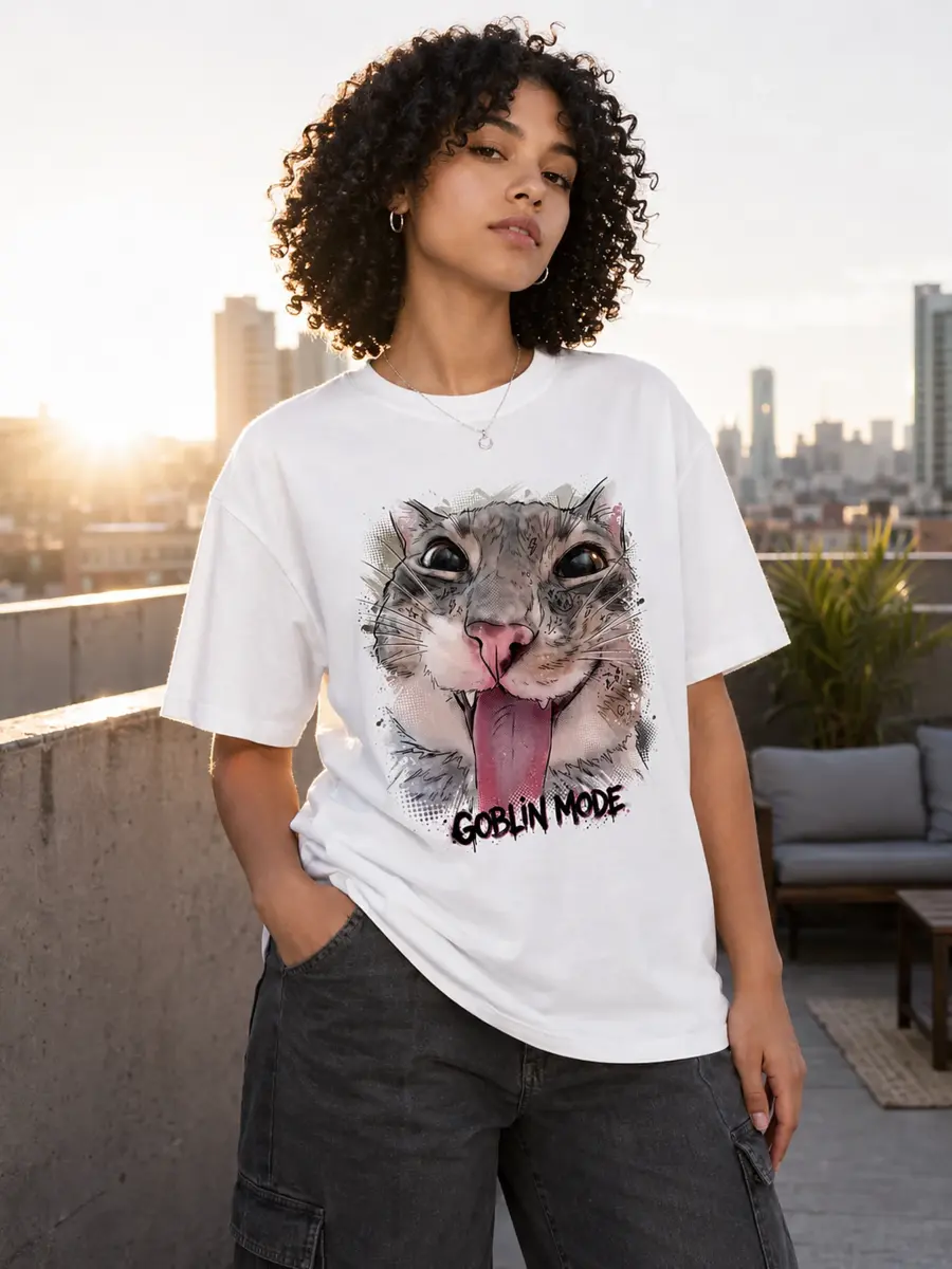 Goblin mode loose fit cotton streetwear t shirt details 4.webp