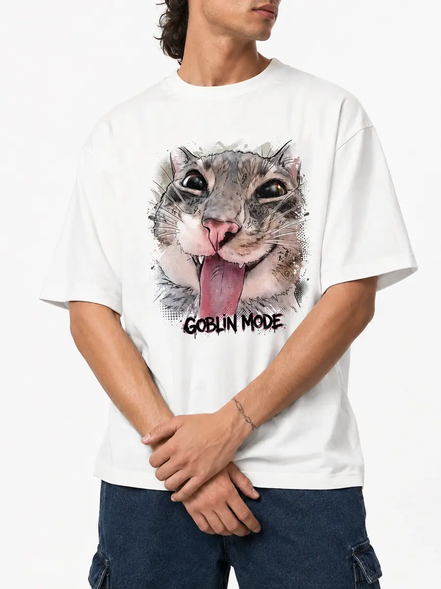 Goblin mode loose fit cotton streetwear t shirt details 5.webp