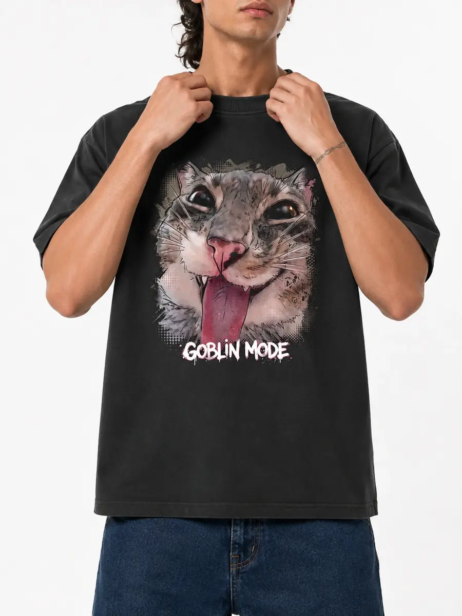 Goblin mode loose fit cotton streetwear t shirt details 6.webp