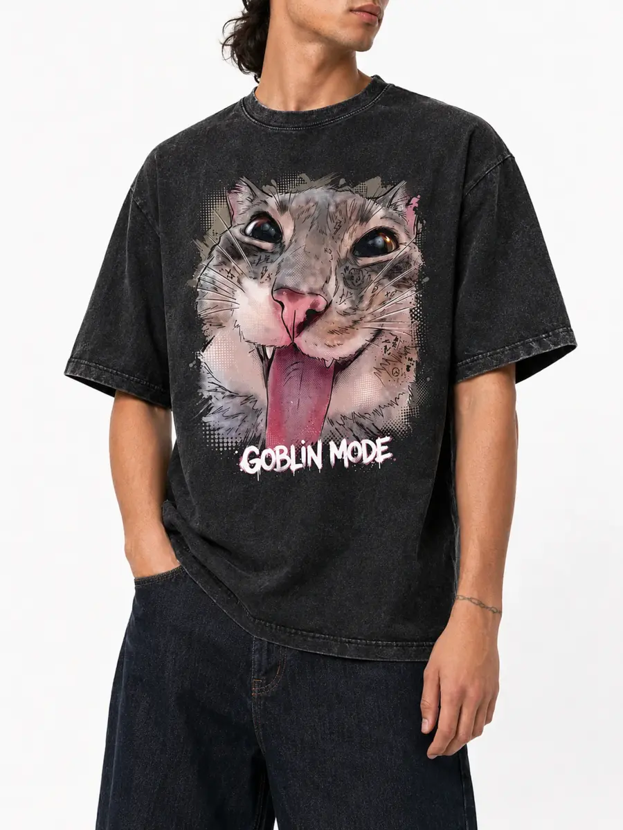Goblin mode loose fit cotton streetwear t shirt details 7.webp