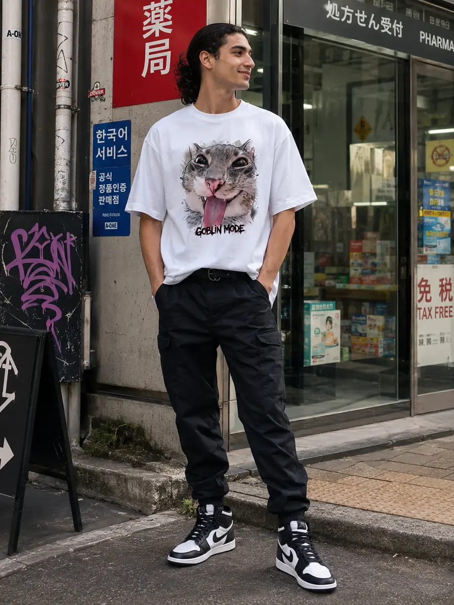 Goblin mode loose fit cotton streetwear t shirt details 8.webp