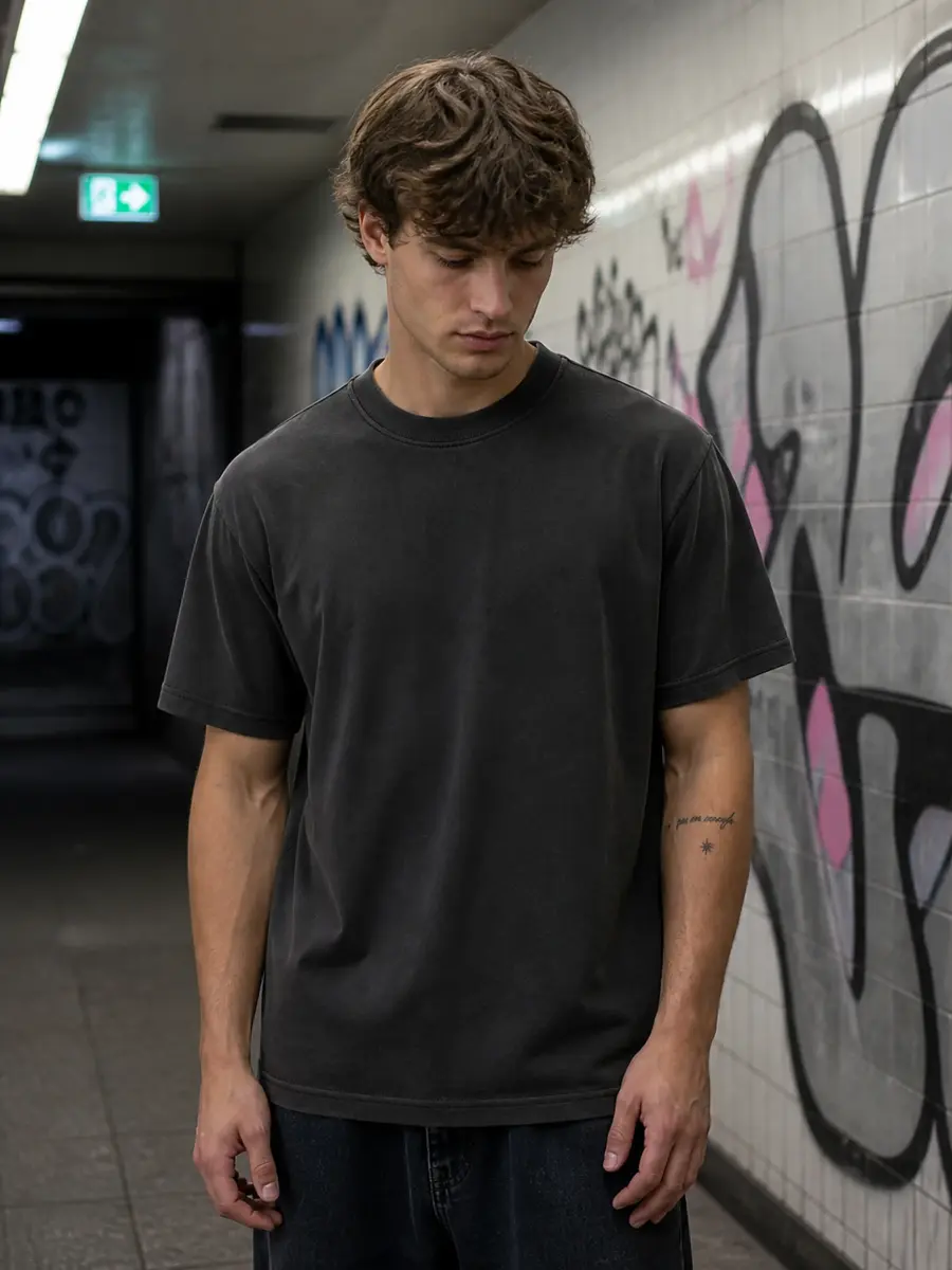 Heavyweight combed cotton oversized streetwear blank t shirt model 1.webp