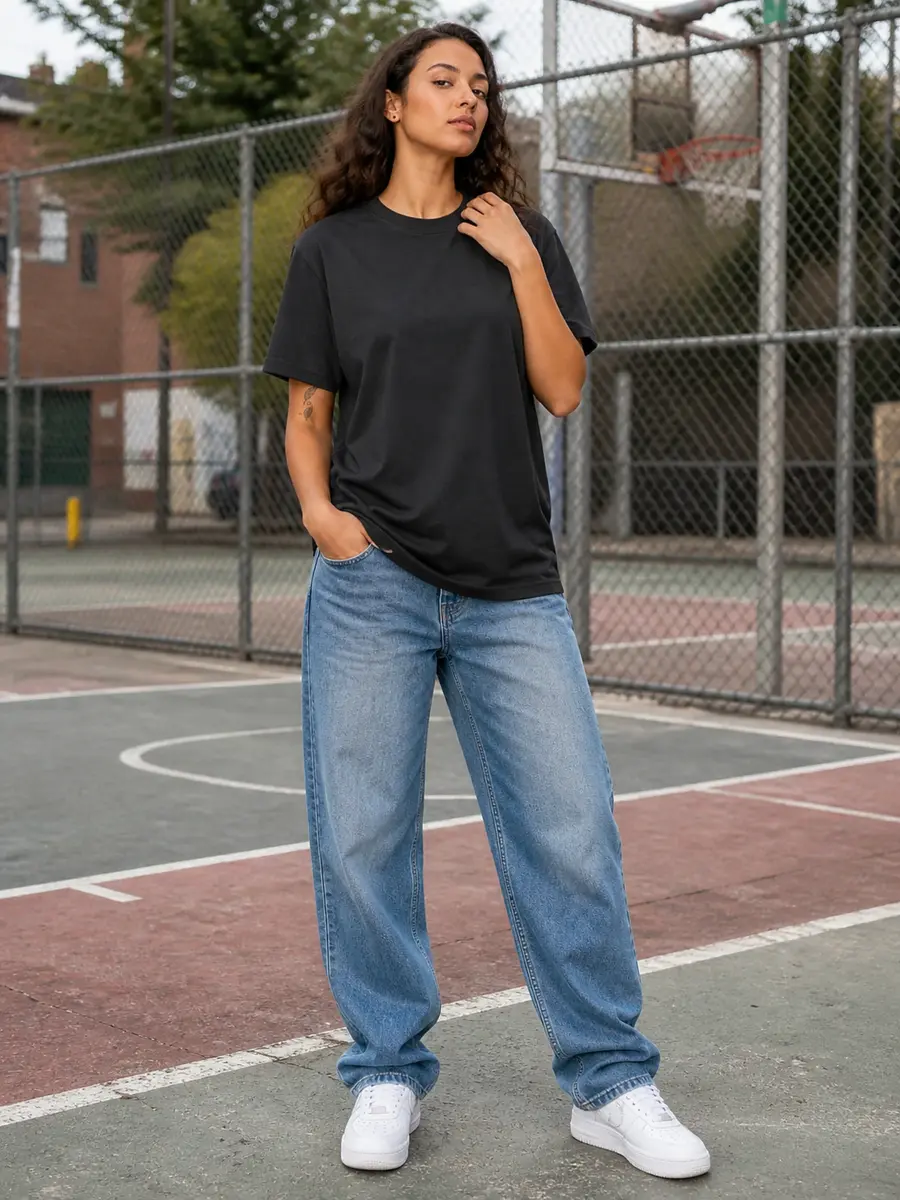 Heavyweight combed cotton oversized streetwear blank t shirt model 2.webp