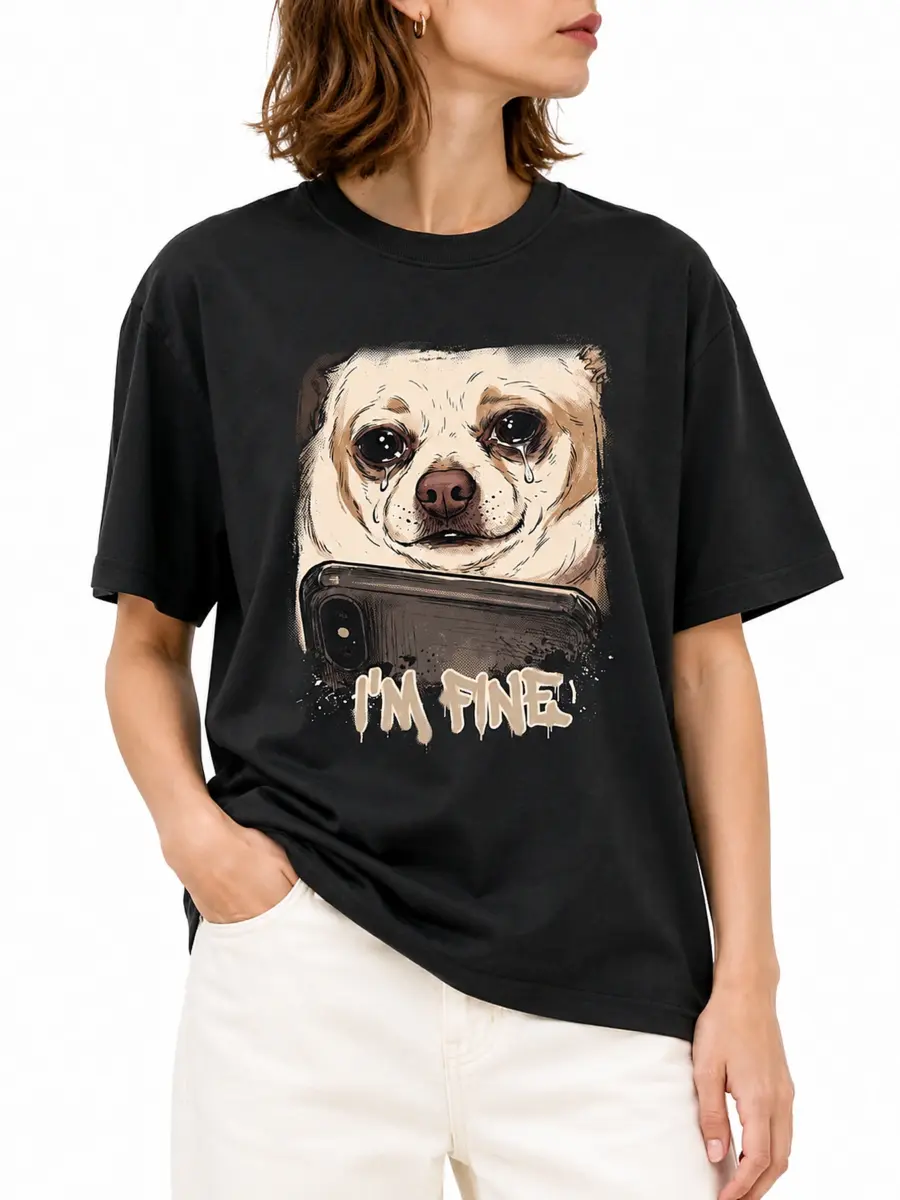 I am fine meme loose fit cotton streetwear t shirt details 2.webp