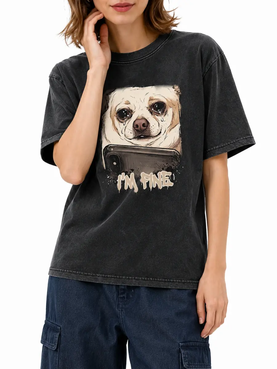 I am fine meme loose fit cotton streetwear t shirt details 3.webp