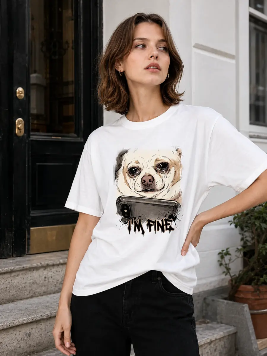 I am fine meme loose fit cotton streetwear t shirt details 4.webp