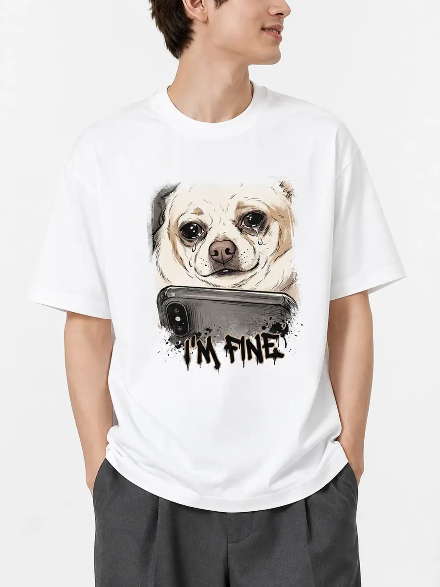 I am fine meme loose fit cotton streetwear t shirt details 5.webp