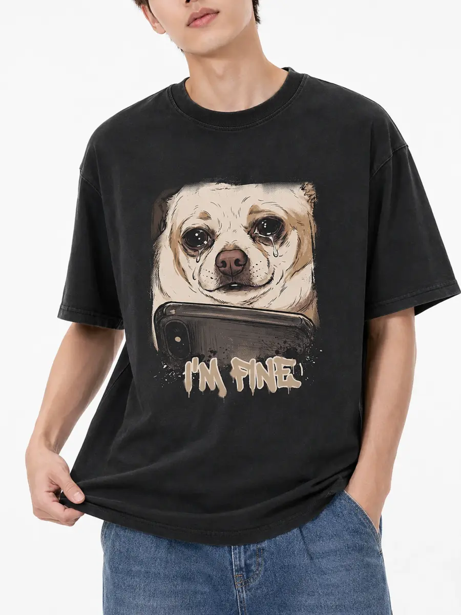 I am fine meme loose fit cotton streetwear t shirt details 6.webp