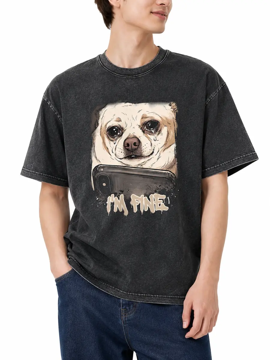 I am fine meme loose fit cotton streetwear t shirt details 7.webp