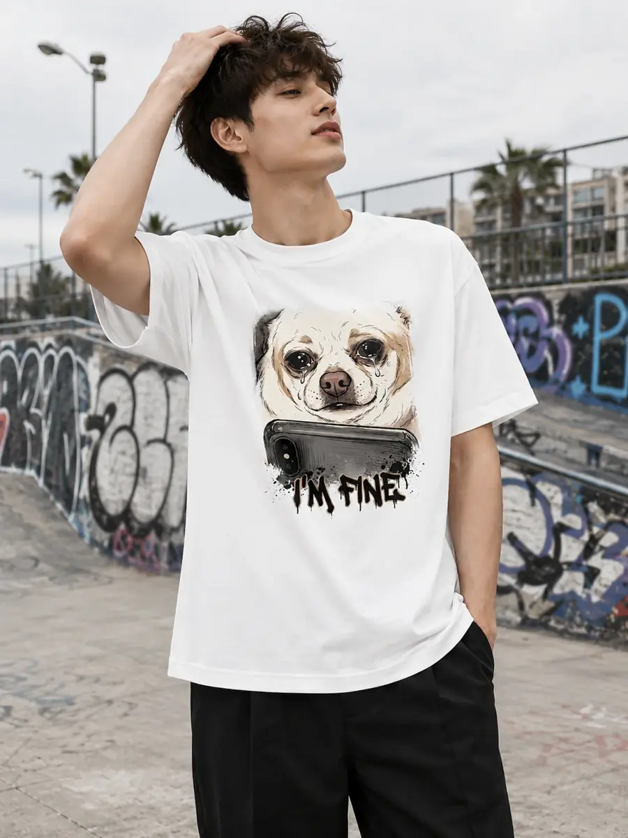 I am fine meme loose fit cotton streetwear t shirt details 8.webp