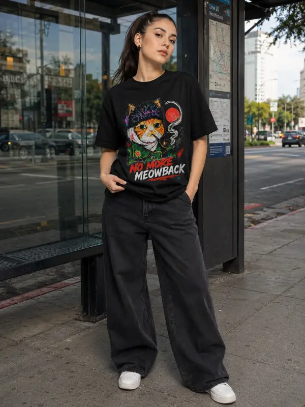 No more meowback oversize tee model 1.webp