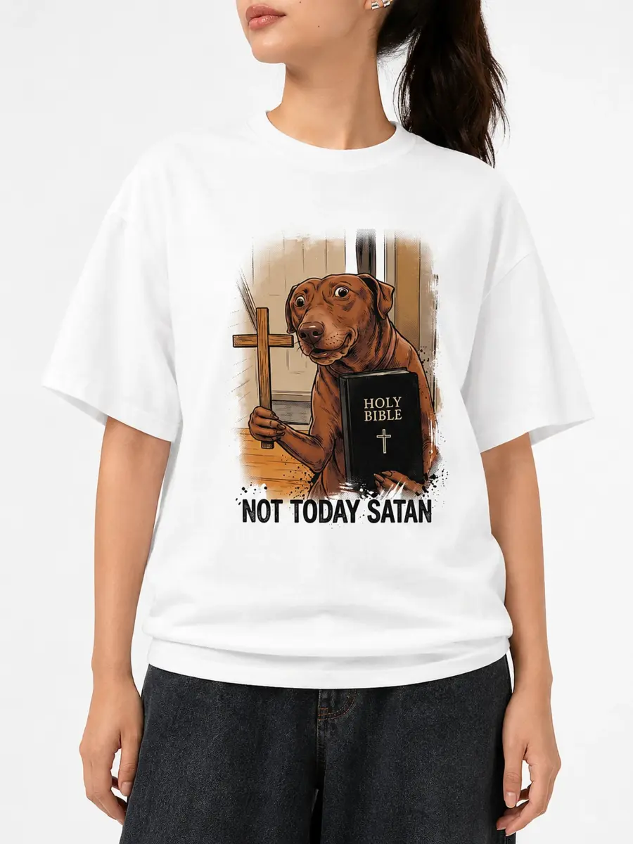 Not today satan 260gsm combed cotton loose fit streetwear t shirt details 1.webp