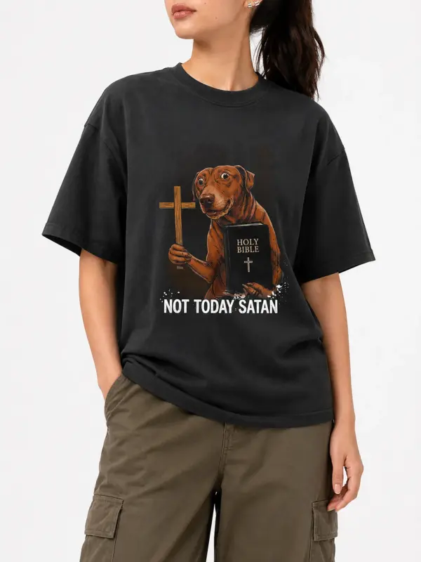 Not today satan 260gsm combed cotton loose fit streetwear t shirt details 2.webp