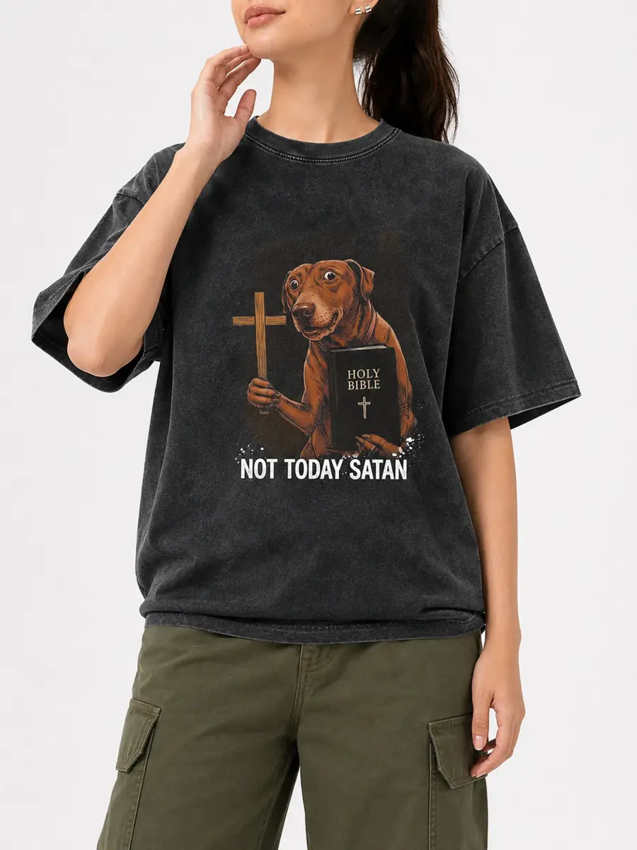 Not today satan 260gsm combed cotton loose fit streetwear t shirt details 3.webp