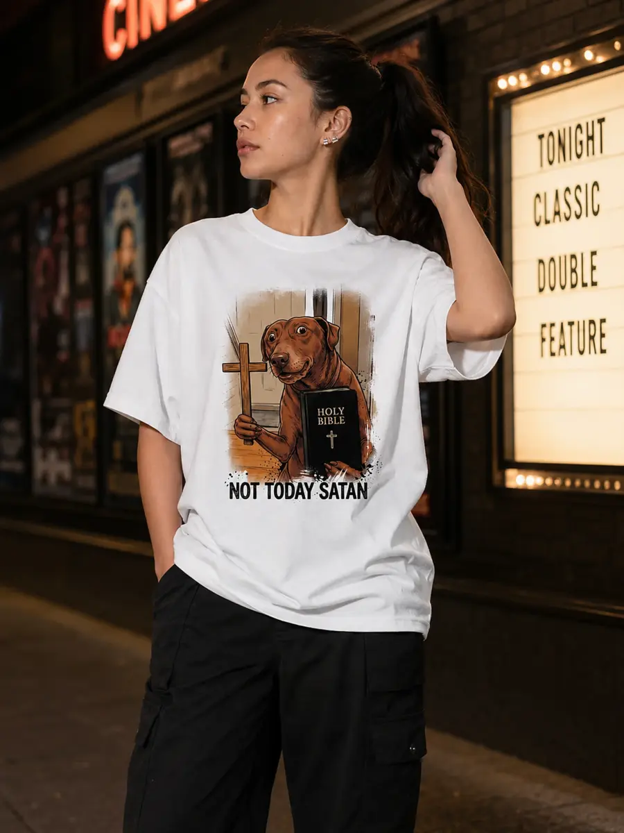 Not today satan 260gsm combed cotton loose fit streetwear t shirt details 4.webp