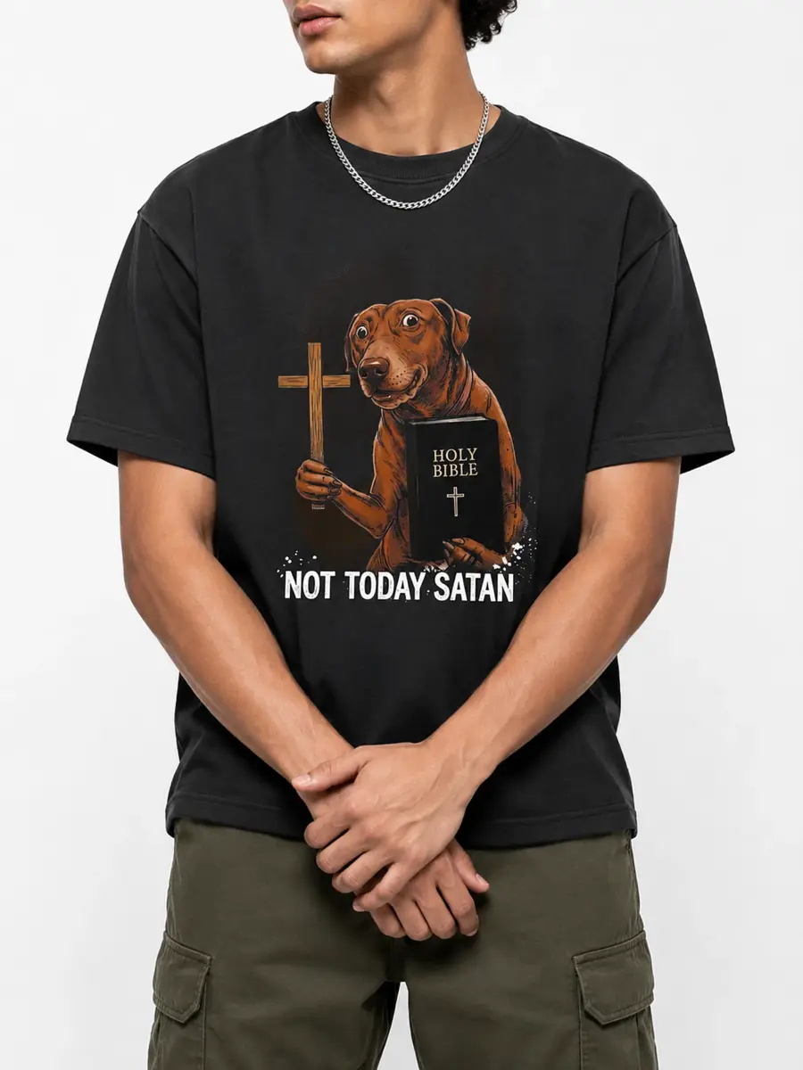 Not today satan 260gsm combed cotton loose fit streetwear t shirt details 6.webp