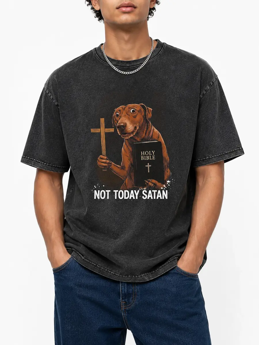 Not today satan 260gsm combed cotton loose fit streetwear t shirt details 7.webp