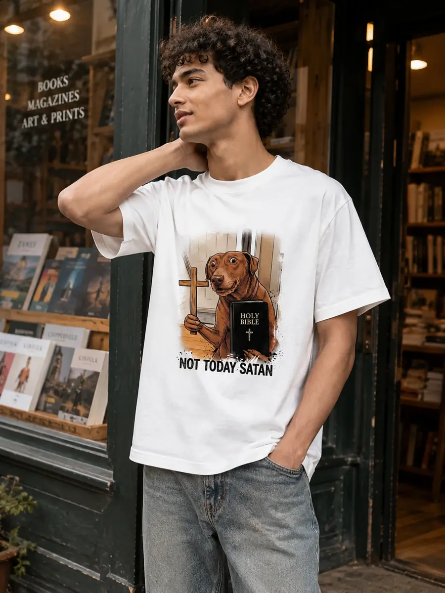 Not today satan 260gsm combed cotton loose fit streetwear t shirt details 8.webp