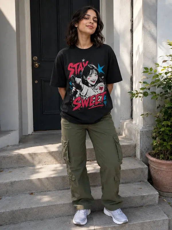 Stay sweet oversize tee model 1.webp