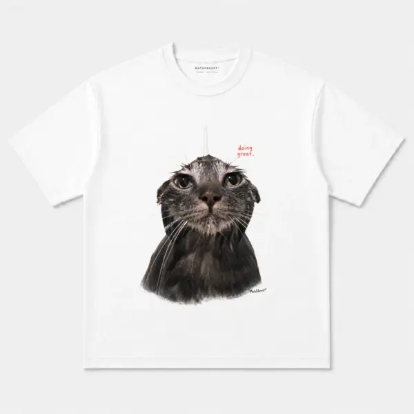 Doing great wet cat graphic tee 2 doing20great20wet20cat white.webp