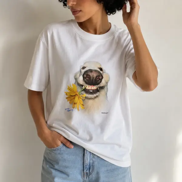 Happy flower dog graphic tee 1 happy20flower20dog model.webp