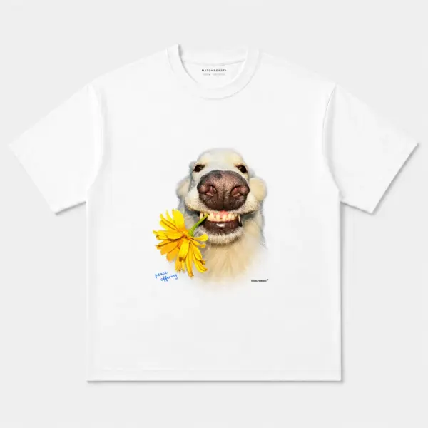 Happy flower dog graphic tee 2 happy20flower20dog white.webp