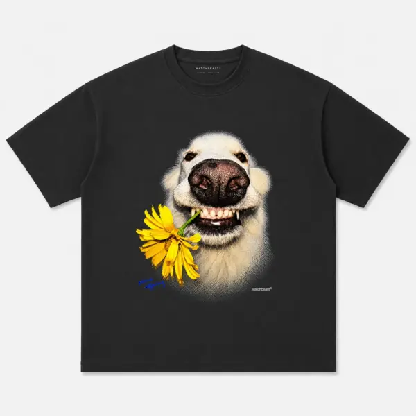 Happy flower dog graphic tee 4 happy20flower20dog black.webp