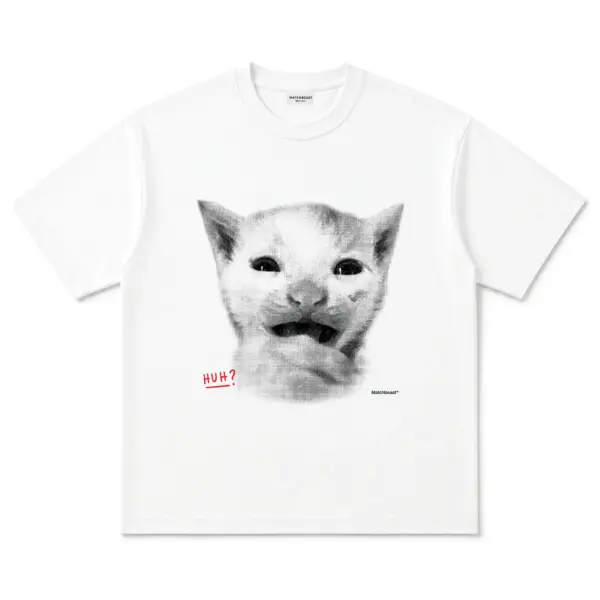 Huh cat t shirt huh cat white