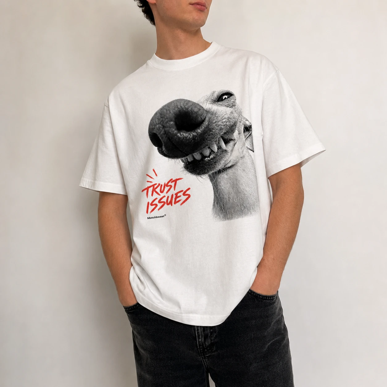 Trust issues nose dog graphic tee 1 trust20issues20nose20dog model.webp