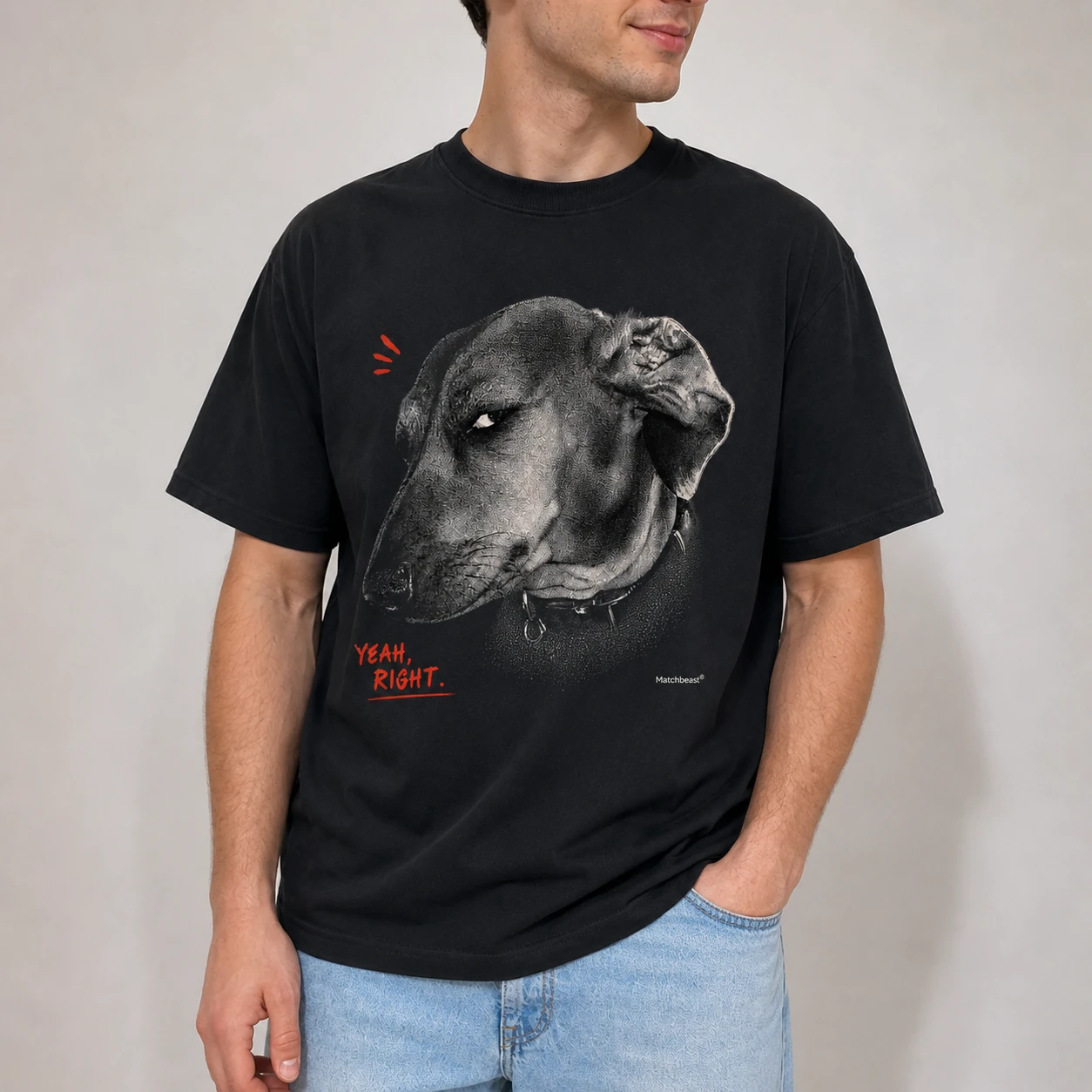Yeah right dog graphic tee 1 yeah20right20dog model.webp