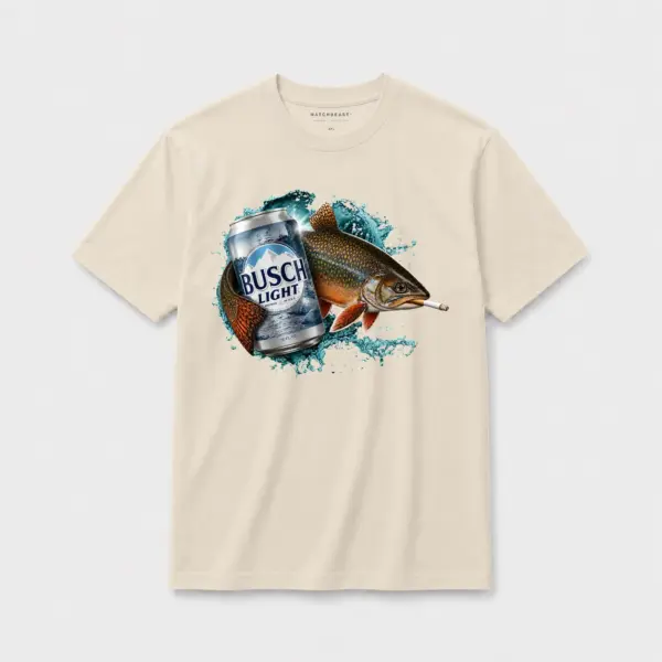 Brook trout busch light t shirt light sand brook trout busch light.webp