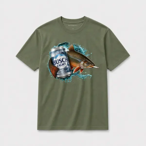 Brook trout busch light t shirt olive green brook trout busch light.webp