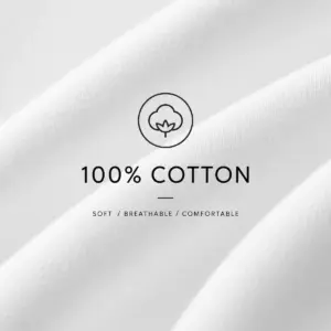 White cotton fabric close-up with 100% COTTON label