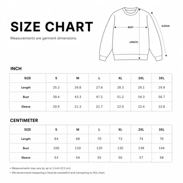 Sizechart sweatshirt