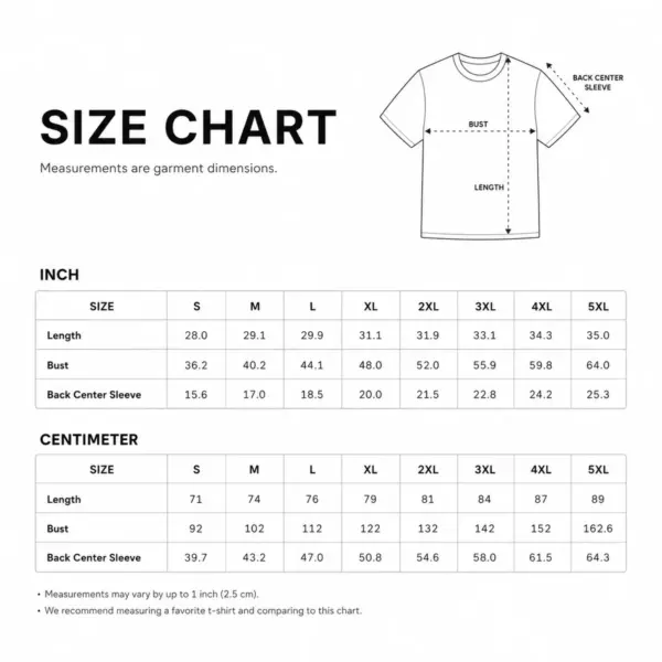 Sizechart tshirt