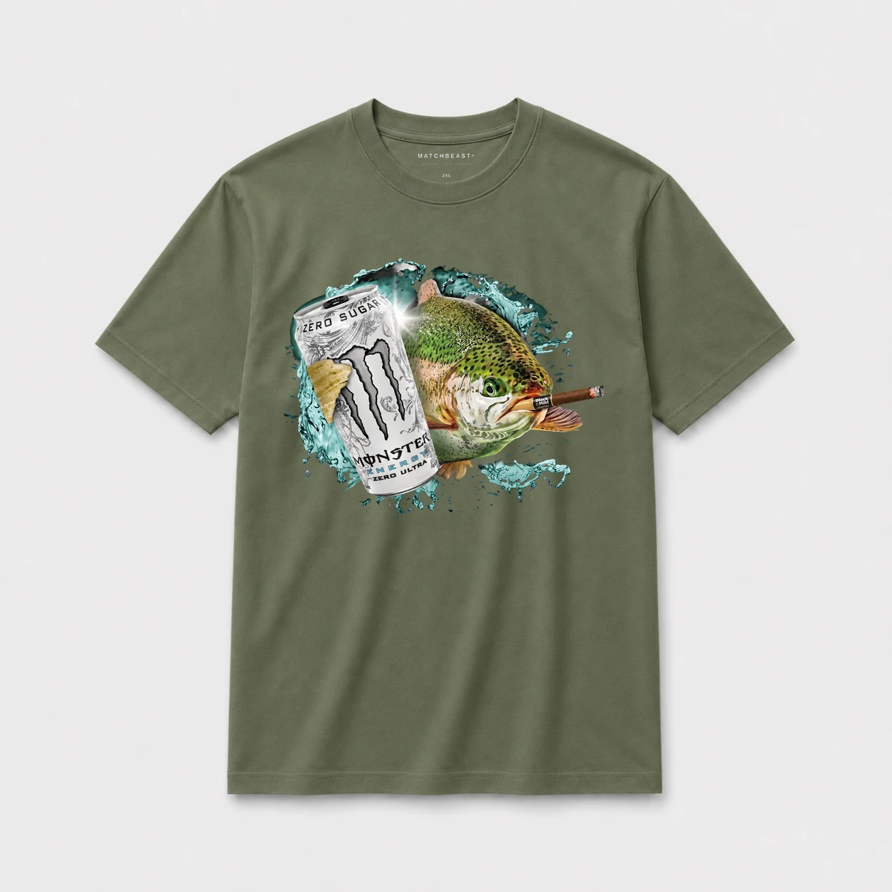 Zero sugar black and mild trout oversize tee olive20green20zero20sugar20black20and20mild20trout.webp
