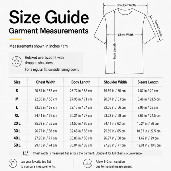 Oversize tee sizeguide