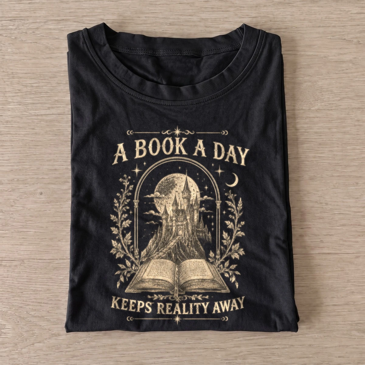 A book a day keeps reality away t shirt black20book a day.webp