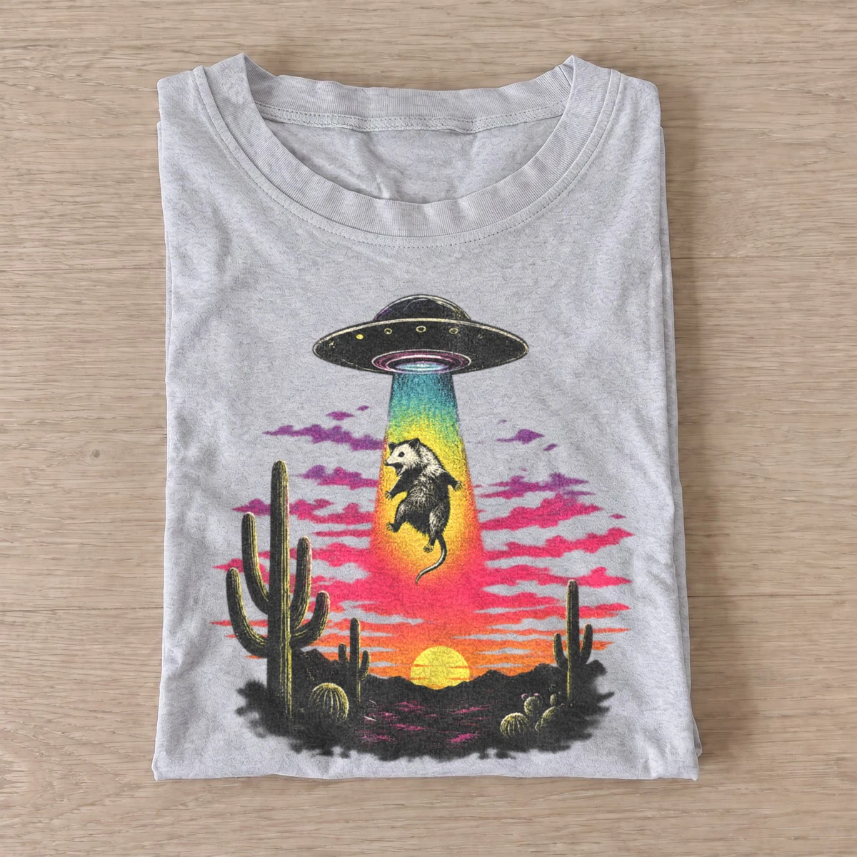 Abducted raccoon ufo desert t shirt gray20abducted raccoon.webp
