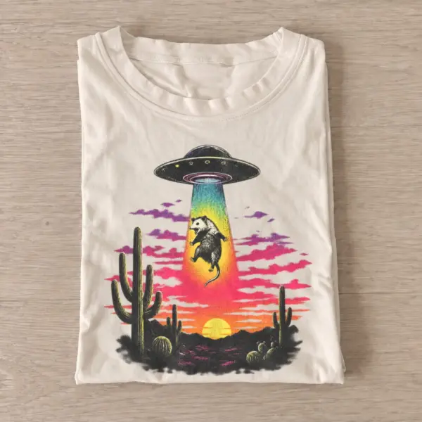 Abducted raccoon ufo desert t shirt sand20abducted raccoon.webp