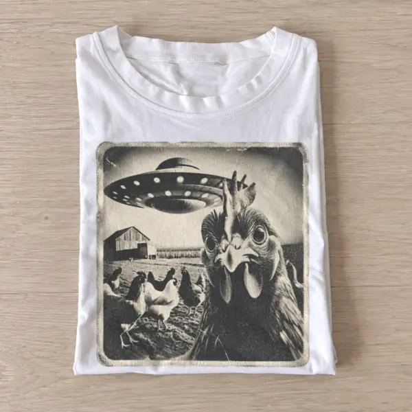 Alien chicken encounter t shirt white20alien chicken encounter.webp
