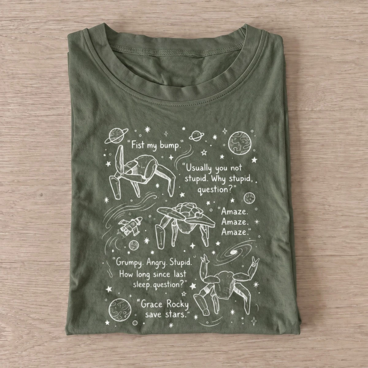 Alien space quotes graphic t shirt olive20alien space quotes.webp