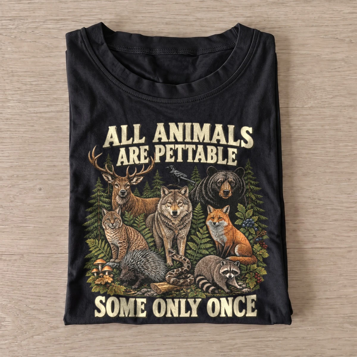 All animals are pettable woodland animals t shirt black20pettable woodland pack.webp