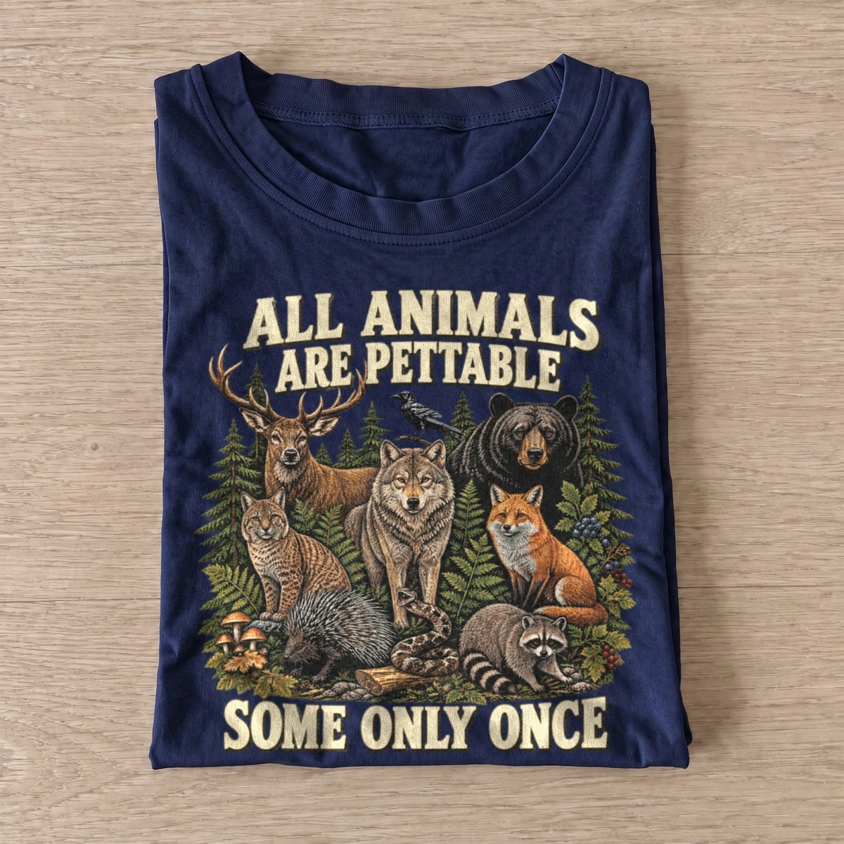 All animals are pettable woodland animals t shirt navy20pettable woodland pack.webp