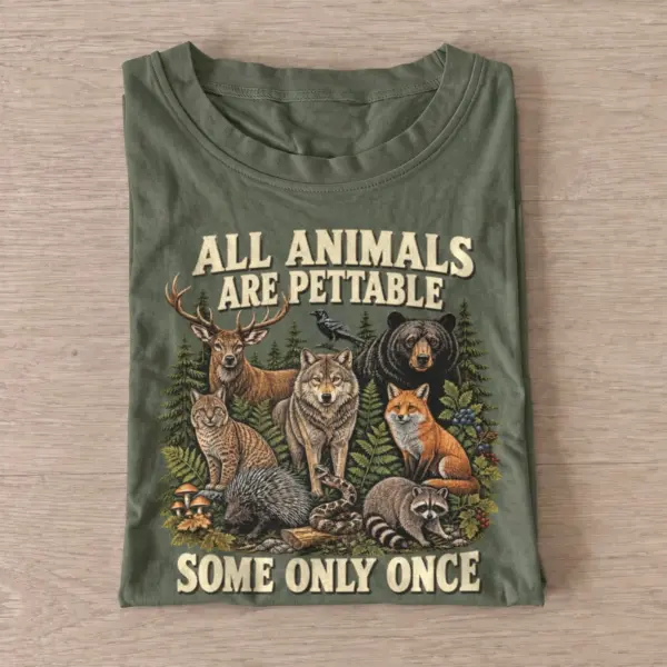 All animals are pettable woodland animals t shirt olive20pettable woodland pack.webp