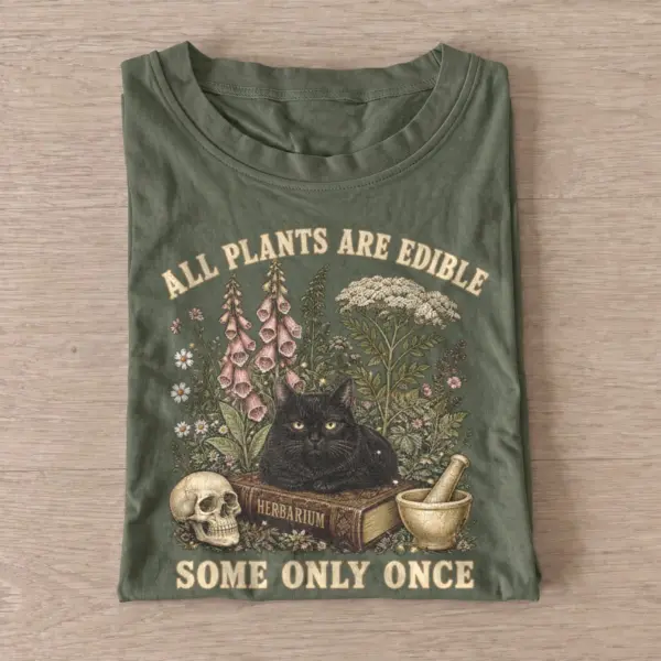 All plants are edible herbarium black cat t shirt olive20herbarium black cat.webp