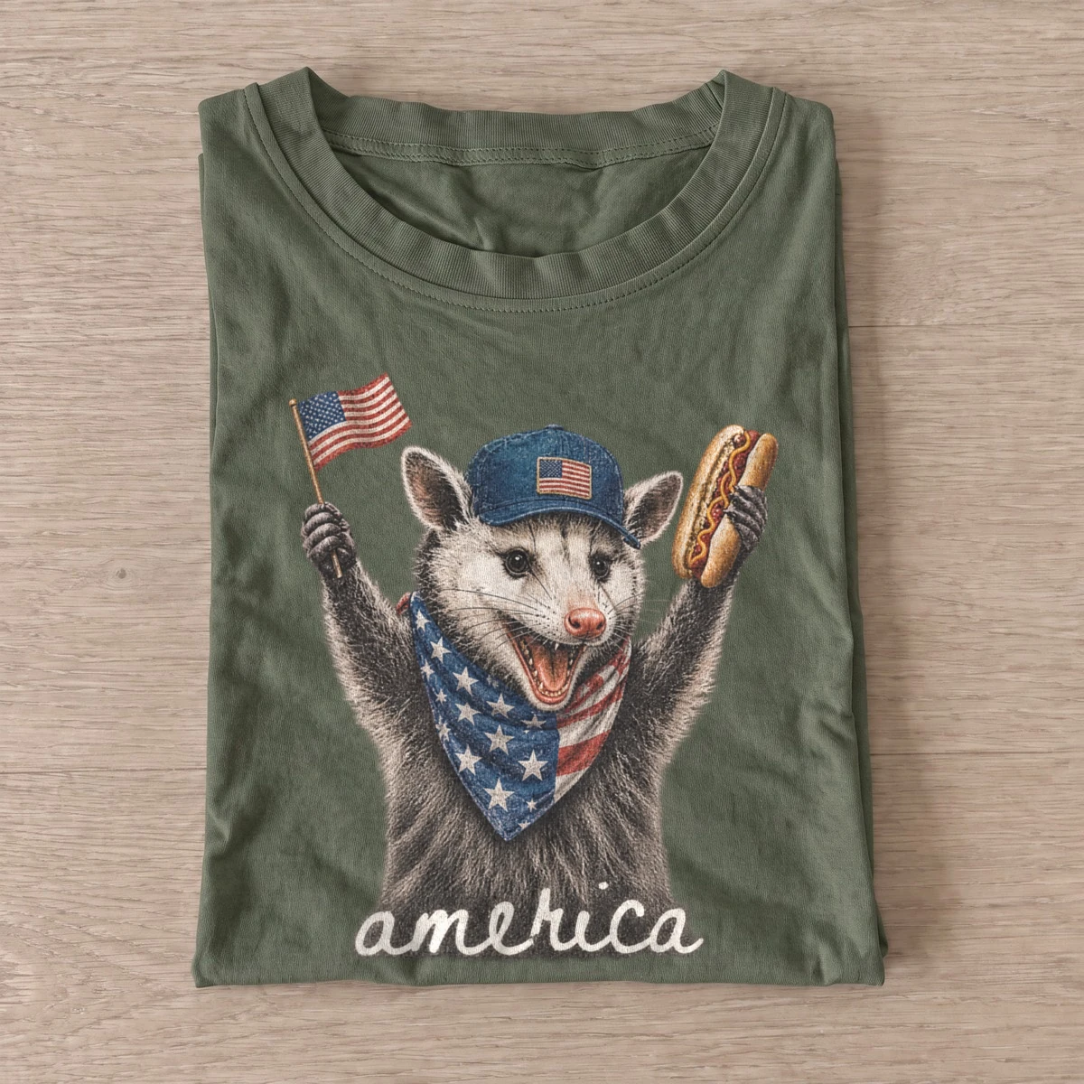 America hot dog opossum t shirt olive20america hotdog opossum.webp