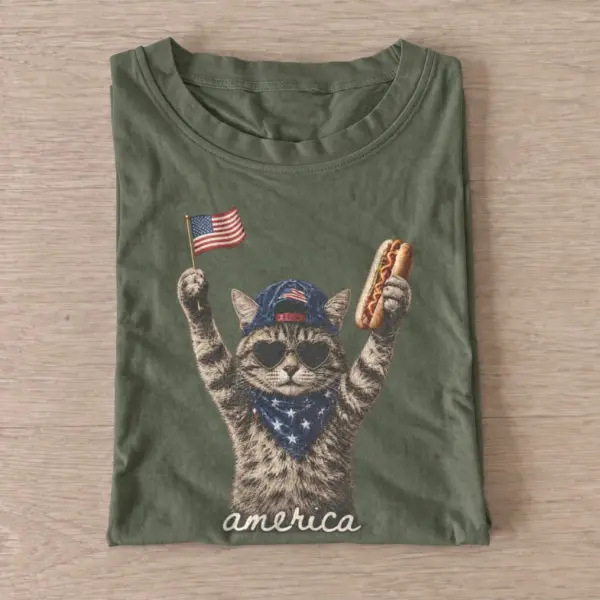America hotdog cat graphic t shirt olive20america hotdog cat.webp
